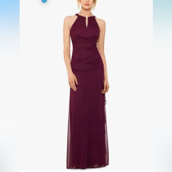 NWT Betsy & Adam | 6 Petra Sheer Matte Embellished Keyhole Evening Dress Gown 6 - Picture 1 of 13